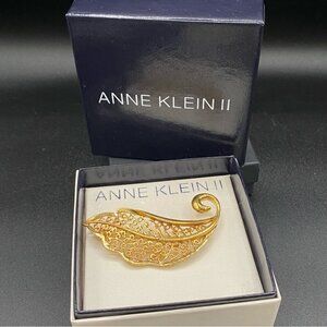 Vintage Anne Klein II Gold Plated Filigree Leaf Brooch